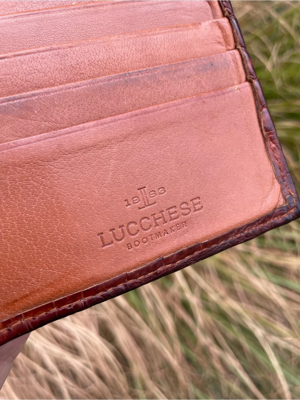 Lucchese Mens Genuine Crocodile Leather Bifold Wallet Exotic Western Brown USA